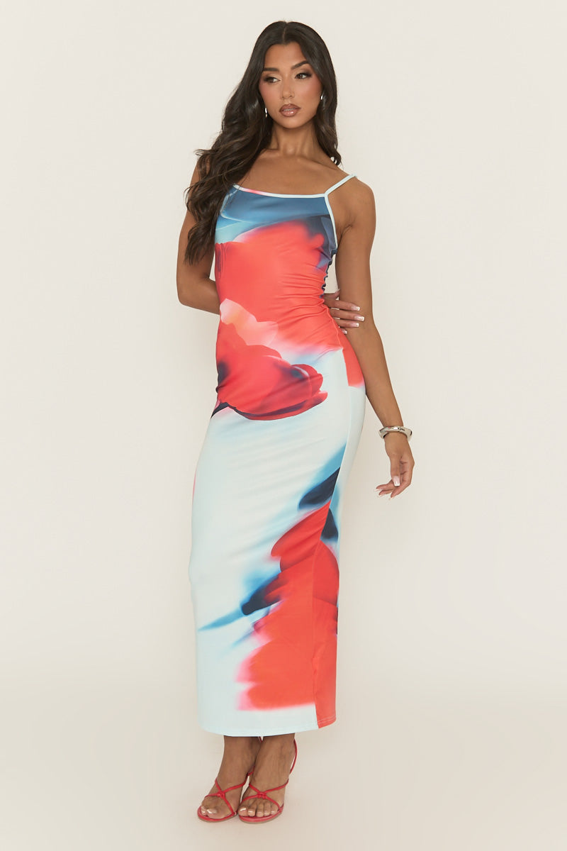 Blue Floral Strappy Maxi Dress - Evin