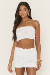 White Floral Textured Bandeau and Mini Skirt Co-ord Set - Sydney