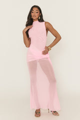 Pink Mesh Tie Detail Racer Maxi Dress - Lianne