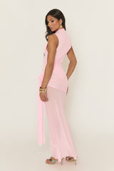 Pink Mesh Tie Detail Racer Maxi Dress - Lianne