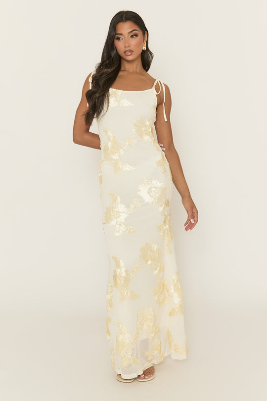 Cream Embroidered Maxi Dress - Nivah