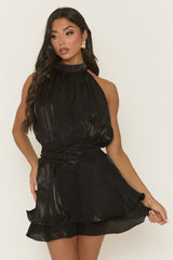 Black High Neck Blouson Playsuit - Kaycee