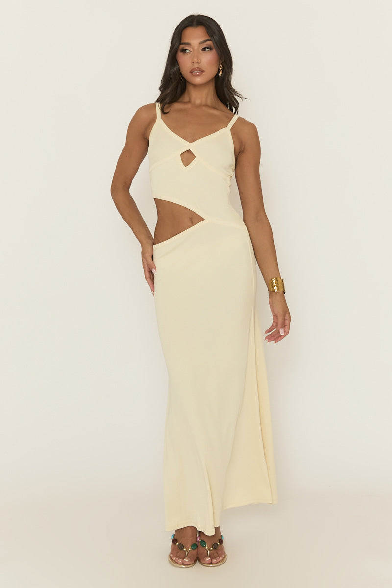 Cream Knit Rib Cut Out Maxi Dress - Emeri