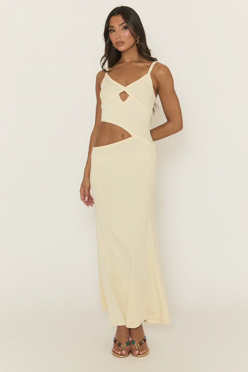 Cream Knit Rib Cut Out Maxi Dress - Emeri