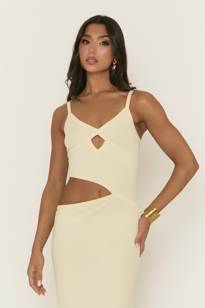 dress with rib cut out Cameron- Sage Tie Front Detail Ribbed Midi Cut Out Bodycon Dress