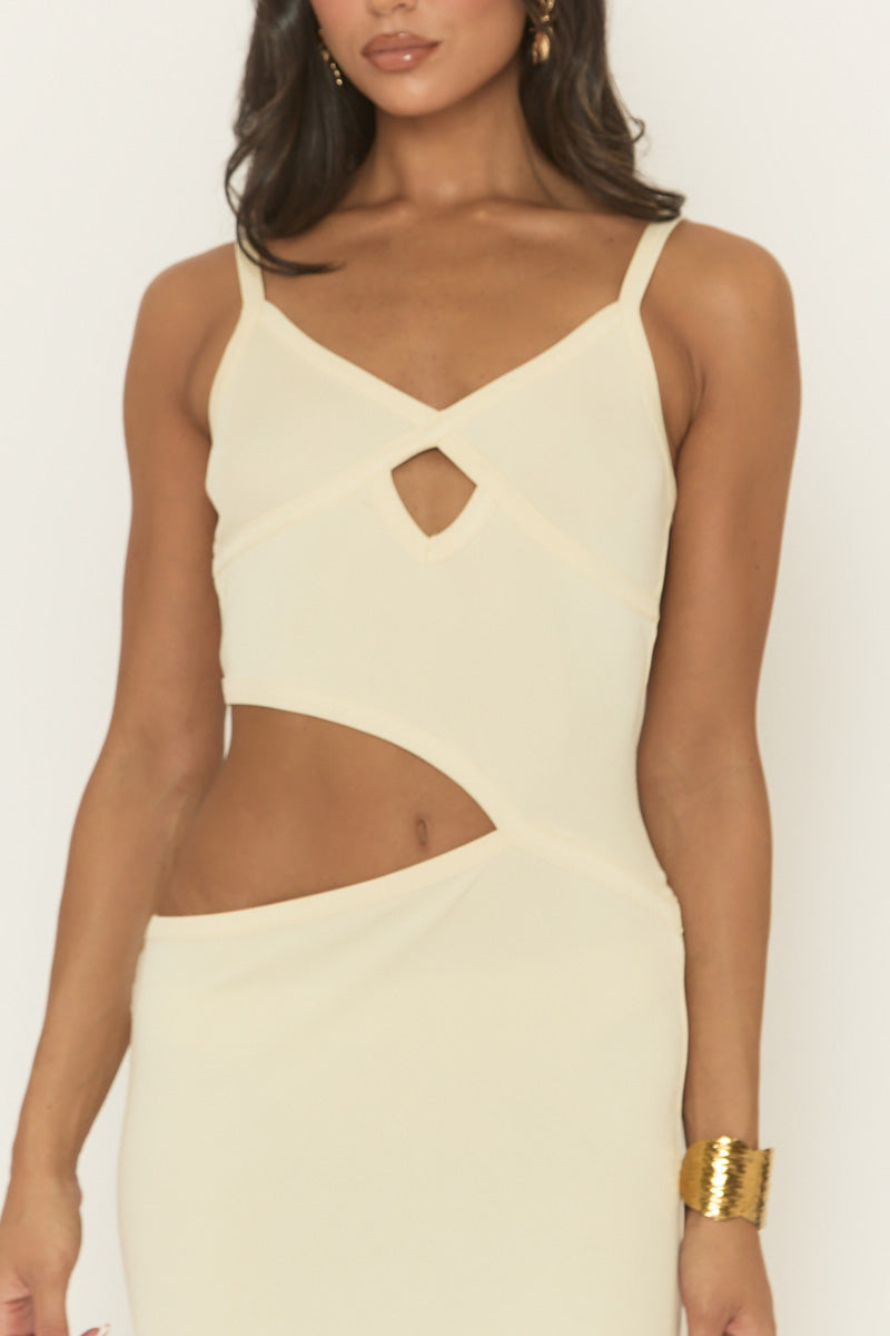 Cream Knit Rib Cut Out Maxi Dress - Emeri