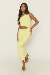 Yellow Cut Out Side Asymmetric Maxi Dress - Immie