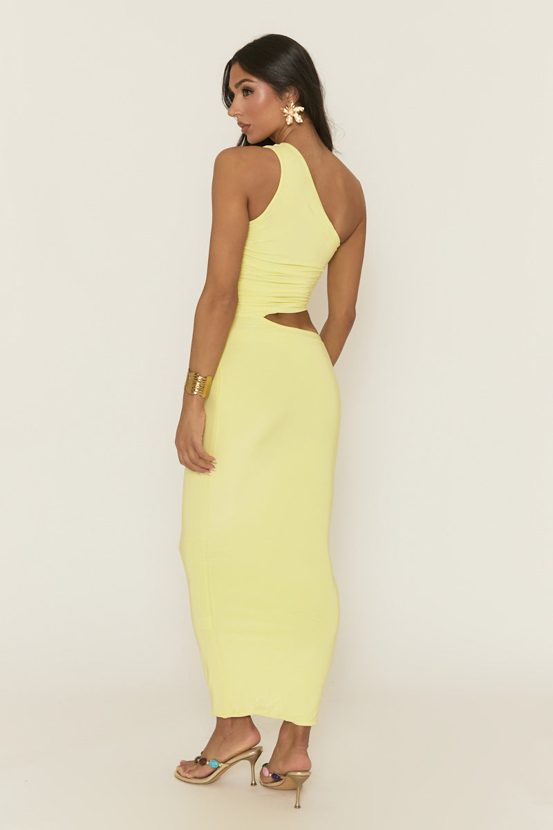 Yellow Cut Out Side Asymmetric Maxi Dress | Dresses | Rebellious Fashion Yellow Cut Out Side Asymmetric Maxi Dress | Dresses | Rebellious Fashion