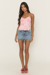 Pink Sequin Beaded Tie Back Top - Laureen