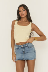 Yellow Rib Crystal Embellished Tank Top - Anastacia