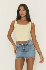 Yellow Rib Crystal Embellished Tank Top - Anastacia
