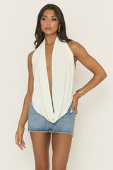 White Low Plunge Halter Top - Carden