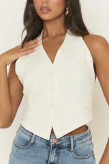 White Halterneck Woven Waistcoat - Marika