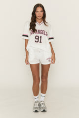 White Oversized Varsity Football T-shirt and Shorts Set - Fiji