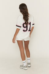 White Oversized Varsity Football T-shirt and Shorts Set - Fiji