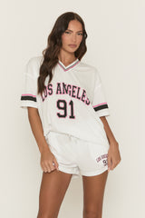 White Oversized Varsity Football T-shirt and Shorts Set - Fiji