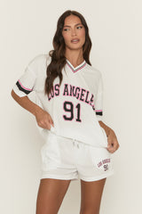 White Oversized Varsity Football T-shirt and Shorts Set - Fiji