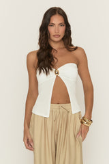 Stone Linen Look Tie Waist Wide Leg Trousers - Kamarla