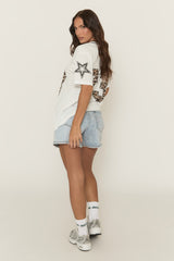 White Leopard Print Oversized Varsity Football T-Shirt - Arla