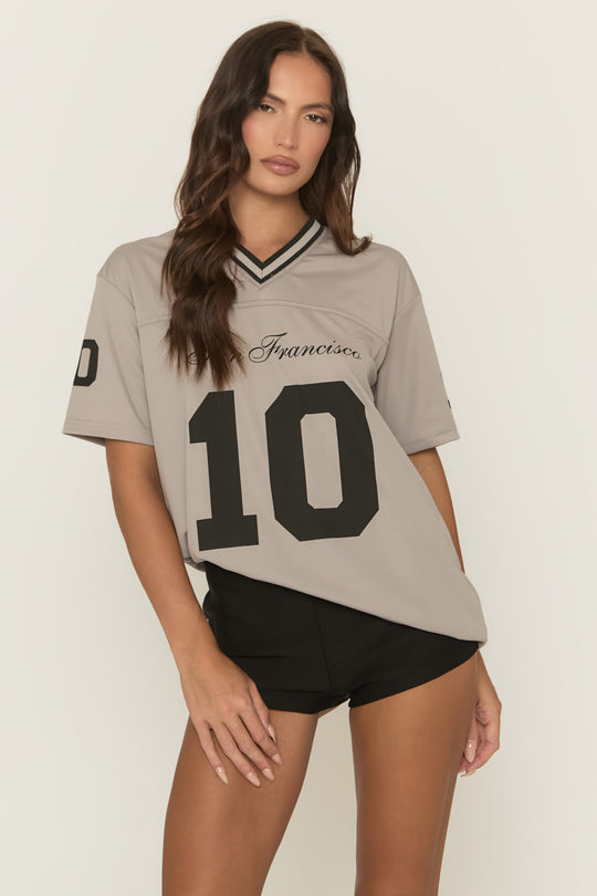 Grey Oversized Varsity Football T-shirt - Tokya