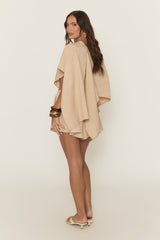 Beige Linen Look Asymmetric Top and Skort Co-ord Set - Keona