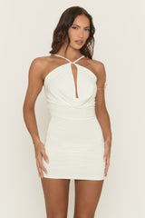 White Halterneck Cowl Mini Dress - Sumaya