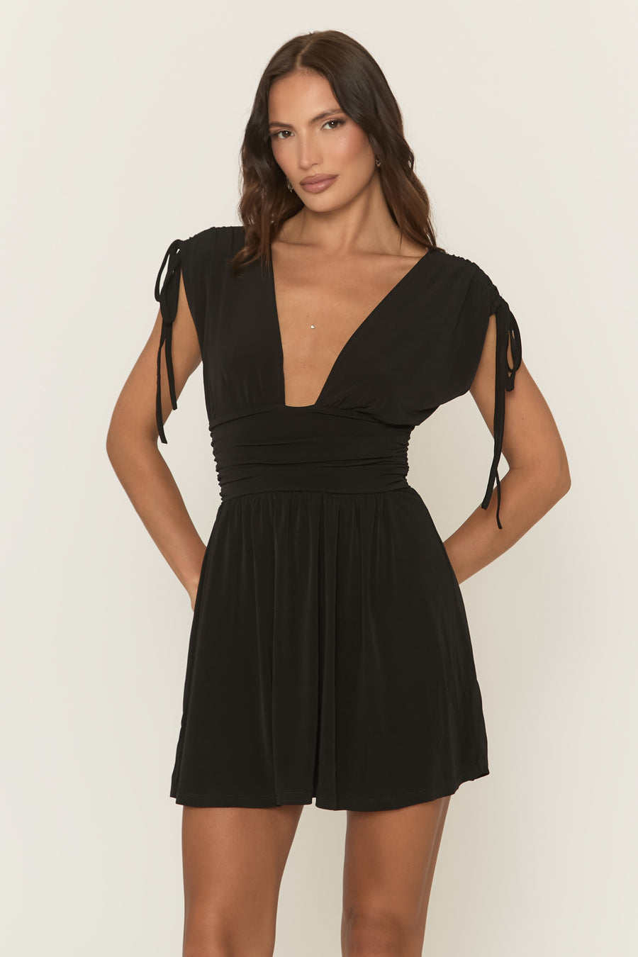 Black Tie Shoulder Skater Dress - Ellanor