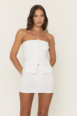 White Bandeau Waistcoat and Mini Skirt Co-ord Set - Braiden