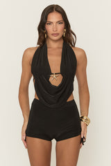 Black Starfish Trim Top and Ruched Short Co-ord Set - Airida