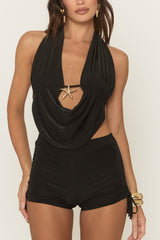 Black Starfish Trim Top and Ruched Short Co-ord Set - Airida