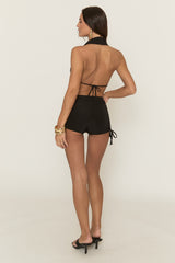 Black Starfish Trim Top and Ruched Short Co-ord Set - Airida