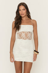 White Lace Strappy Bodycon Mini Dress - Emelda