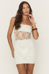 White Lace Strappy Bodycon Mini Dress - Emelda