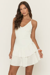 White Ruffle Hem Mini Dress - Anouk
