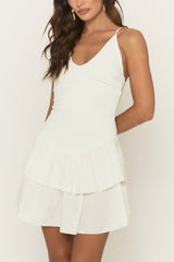 White Ruffle Hem Mini Dress - Anouk