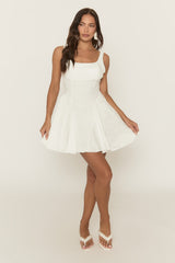 White Swirl Embroidered Tie Back Skater Dress - Anjalee