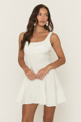 White Swirl Embroidered Tie Back Skater Dress - Anjalee