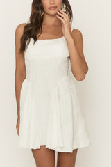 White Swirl Embroidered Tie Back Skater Dress - Anjalee