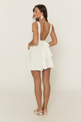 White Swirl Embroidered Tie Back Skater Dress - Anjalee