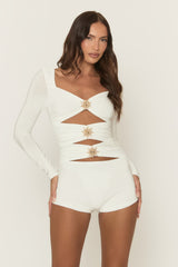 White Cut Out Trim Detail Playsuit - Taryn