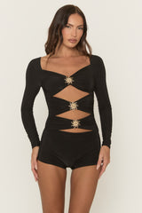 Black Cut Out Trim Detail Playsuit - Taryn
