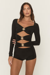 Black Cut Out Trim Detail Playsuit - Taryn