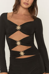 Black Cut Out Trim Detail Playsuit - Taryn