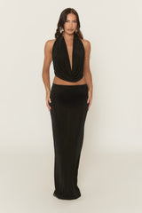 Black Plunge Halter Top and Maxi Skirt Co-ord Set - Aaliyah