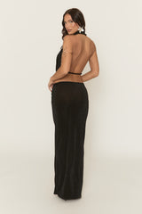 Black Plunge Halter Top and Maxi Skirt Co-ord Set - Aaliyah