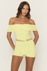 Yellow Bardot Ruched Detail Playsuit - Raquel