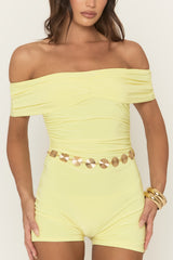Yellow Bardot Ruched Detail Playsuit - Raquel