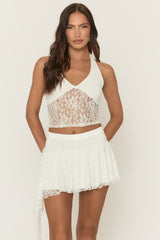 White Lace Top and Asymmetric Skirt Co-ord Set - Yara