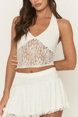 White Lace Top and Asymmetric Skirt Co-ord Set - Yara