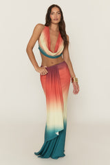 Multi Ombre Print Cowl Halterneck Top and Maxi Skirt Co-Ord Set - Charleen